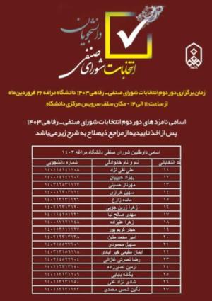 لیست اسامی داوطلبین شورای صنفی دانشگاه مراغه 1403.
